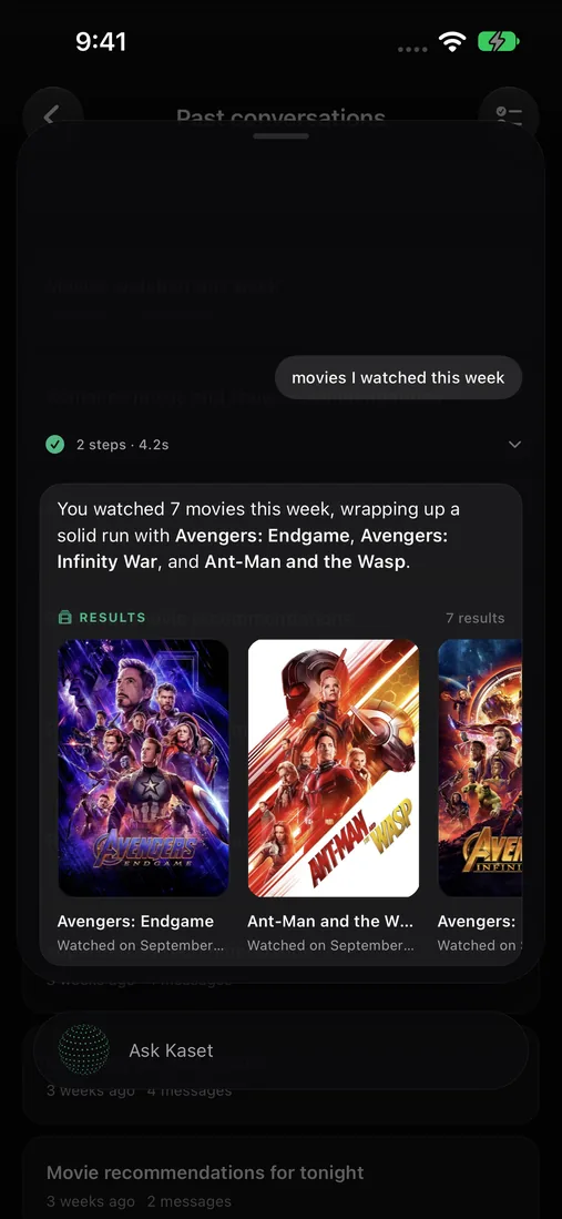 The assistant answering a question about what you watched this week
